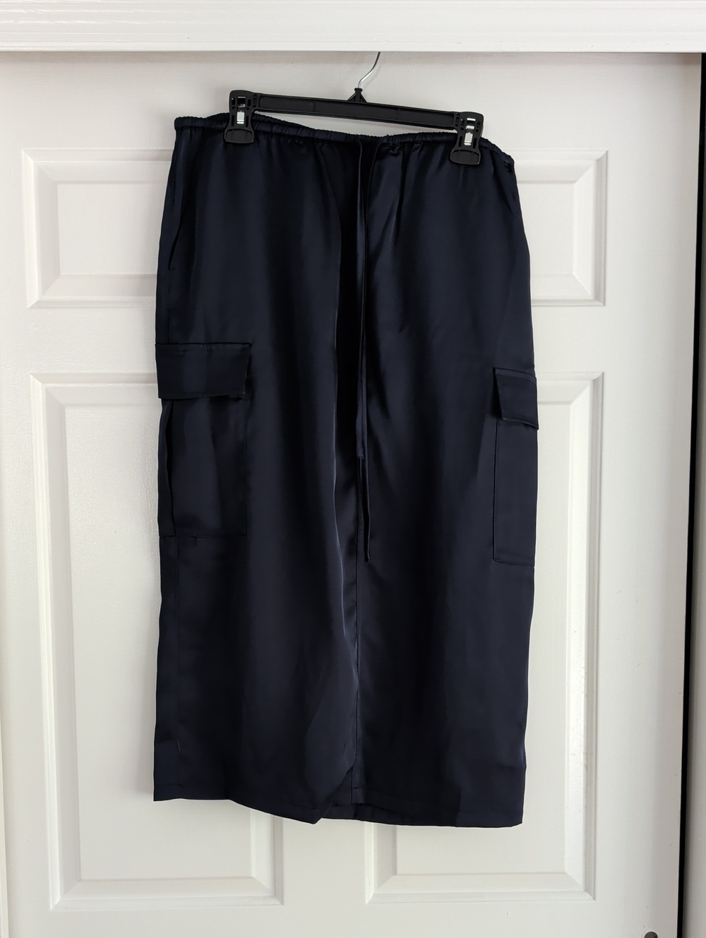 Banana Republic Women's Dark Navy Cargo Drawstring Satin Midi Skirt